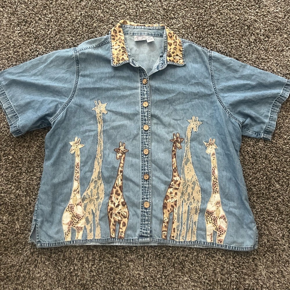 Denim Giraffe Print Kids Shirt